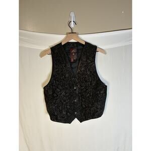 G-III Womens M Black 100% Leather Brocade Embossed Vest Satin Lined Waistcoat